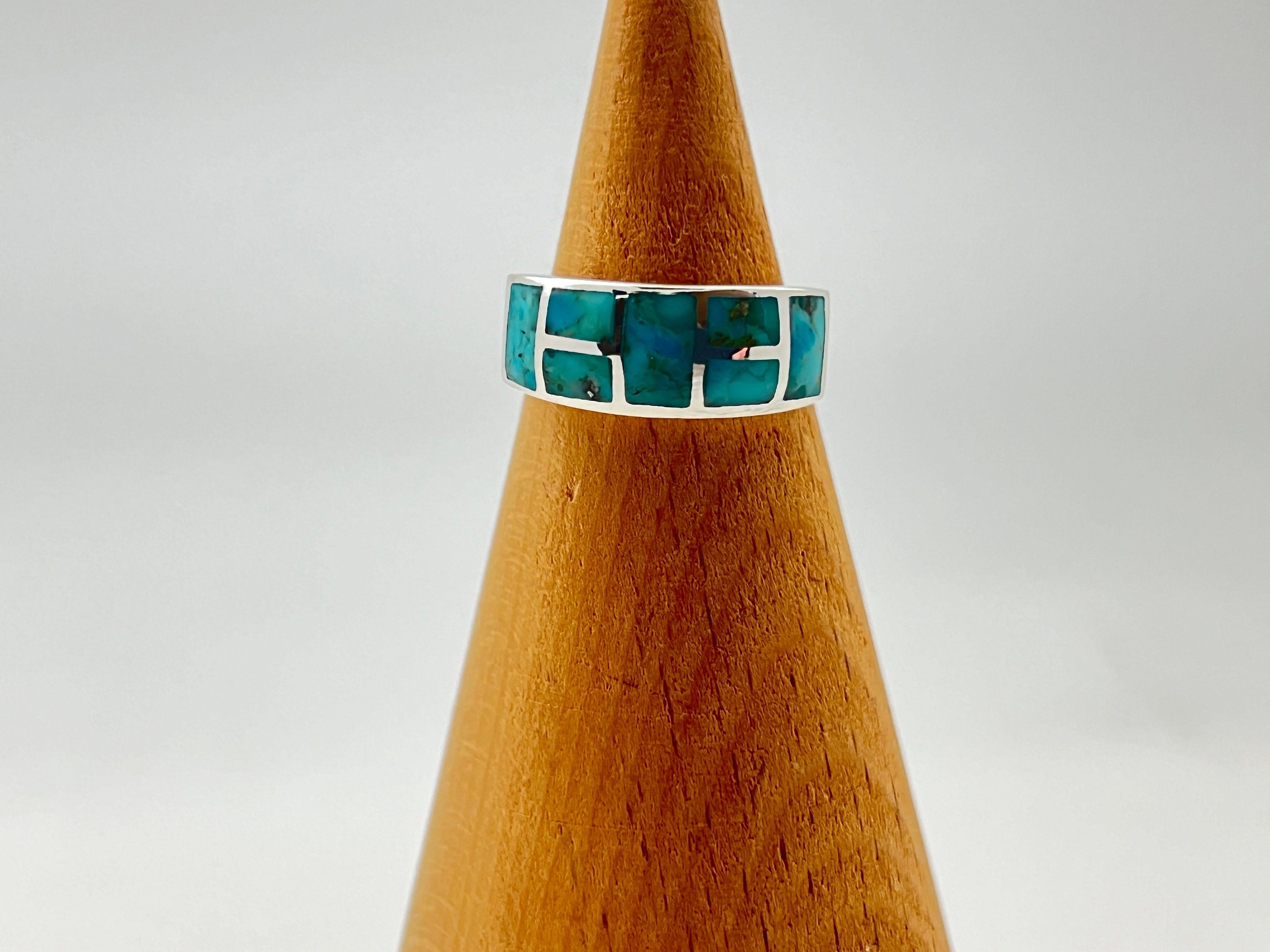Turqoise Inlay Rings Mosaic Turquoise Ring: Sterling Silver Inlay, Size 10-12 - Etsy