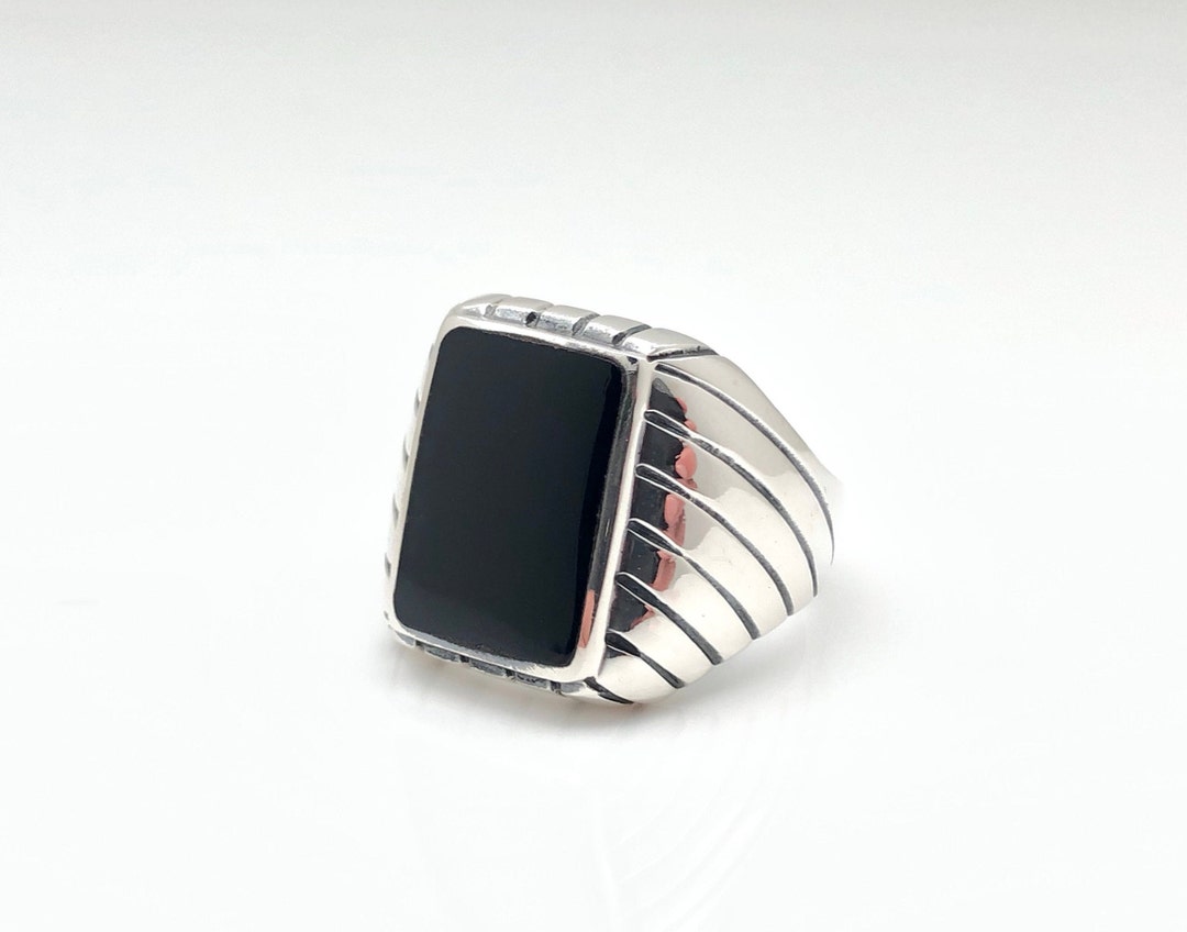 Men's Oxidized Sterling Silver Black Onyx Ring - Etsy