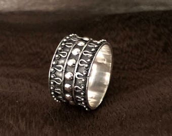 Hand Beaded 925 Sterling Silver Bali Ring - Oxidized Finish