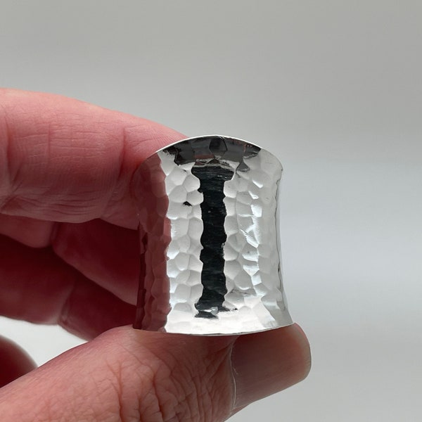 Long Hammered Sterling Silver Ring: High Polish Finish