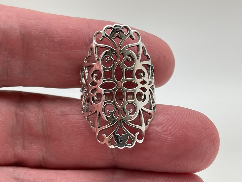 Filigree Silver Ring // 925 Sterling Silver // Silver Scroll Ring imagem 6