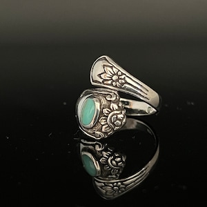 Sterling Spoon Ring with Turquoise // 925 Sterling Silver // Sizes 5 to 10 image 1