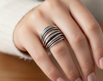Handmade Oxidized Sterling Silver Multi-Band Ring