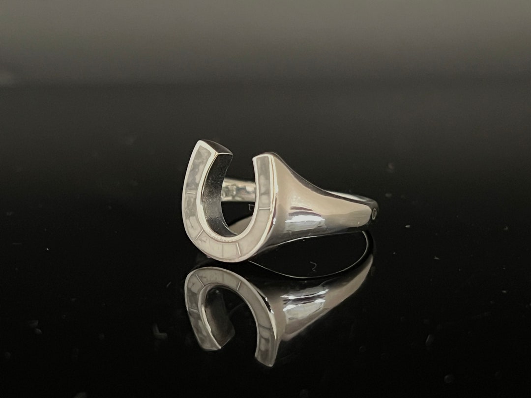 Silver Horseshoe Ring With Genuine White Turquoise Inlay // 925 ...