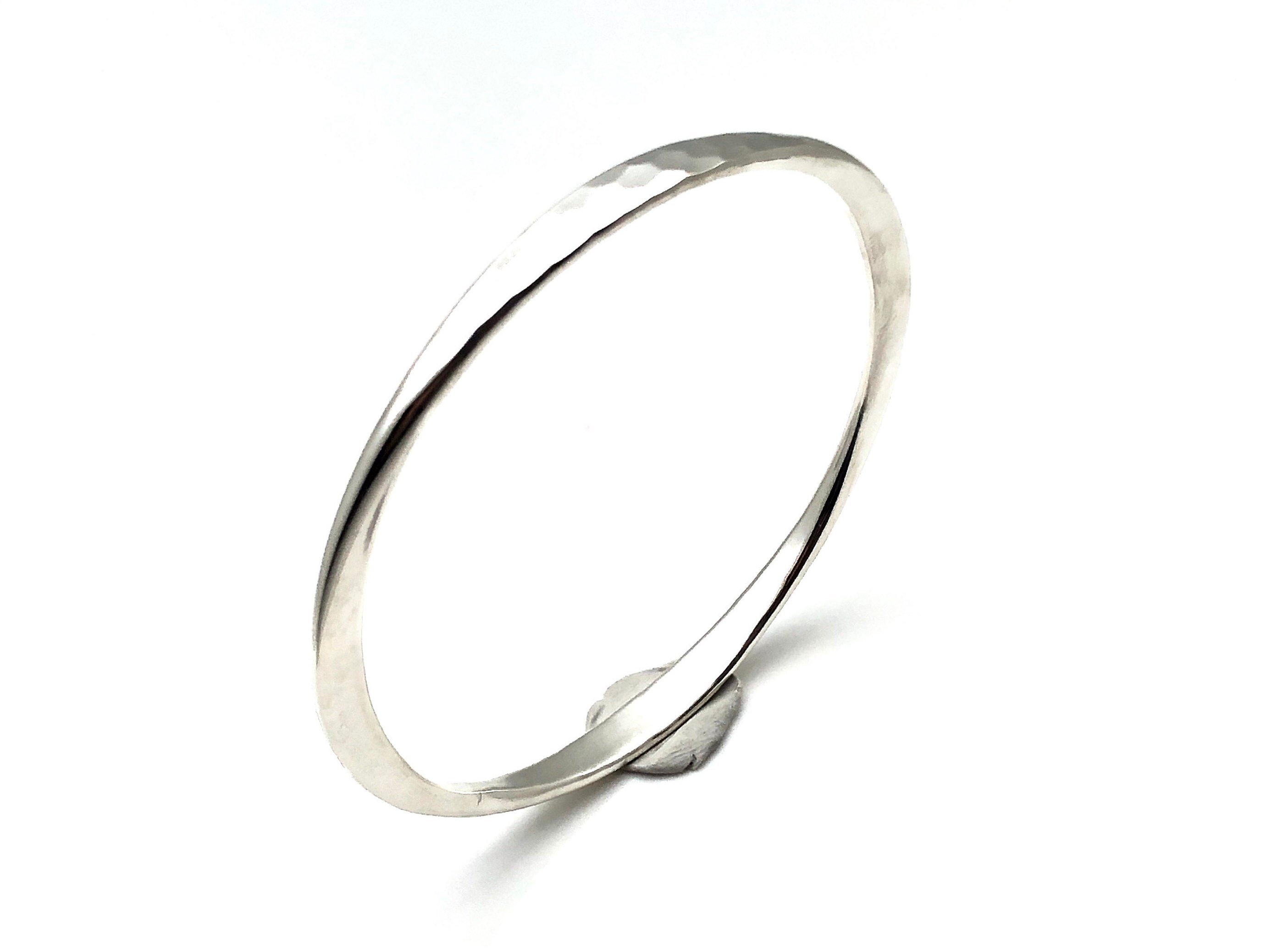 Edged Round Silver Bangle - 925 Sterling Silver - Hammered