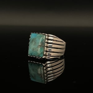 Men’s Turquoise Signet Lines Ring // 925 Sterling Silver // Natural Turquoise Ring // Sizes 7 to 12