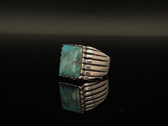 インド直輸入】 シルバー925天然ターコイズ メンズリング 男性用