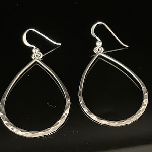 Baumelnde Träne Ohrringe - 925 Sterling Silber - Gehämmert Teardrop Silber Ohrringe
