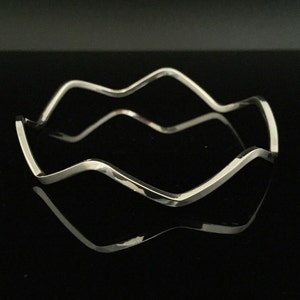 Wavy Silver Bangle Bracelet - 925 Sterling Silver - Silver Cuff