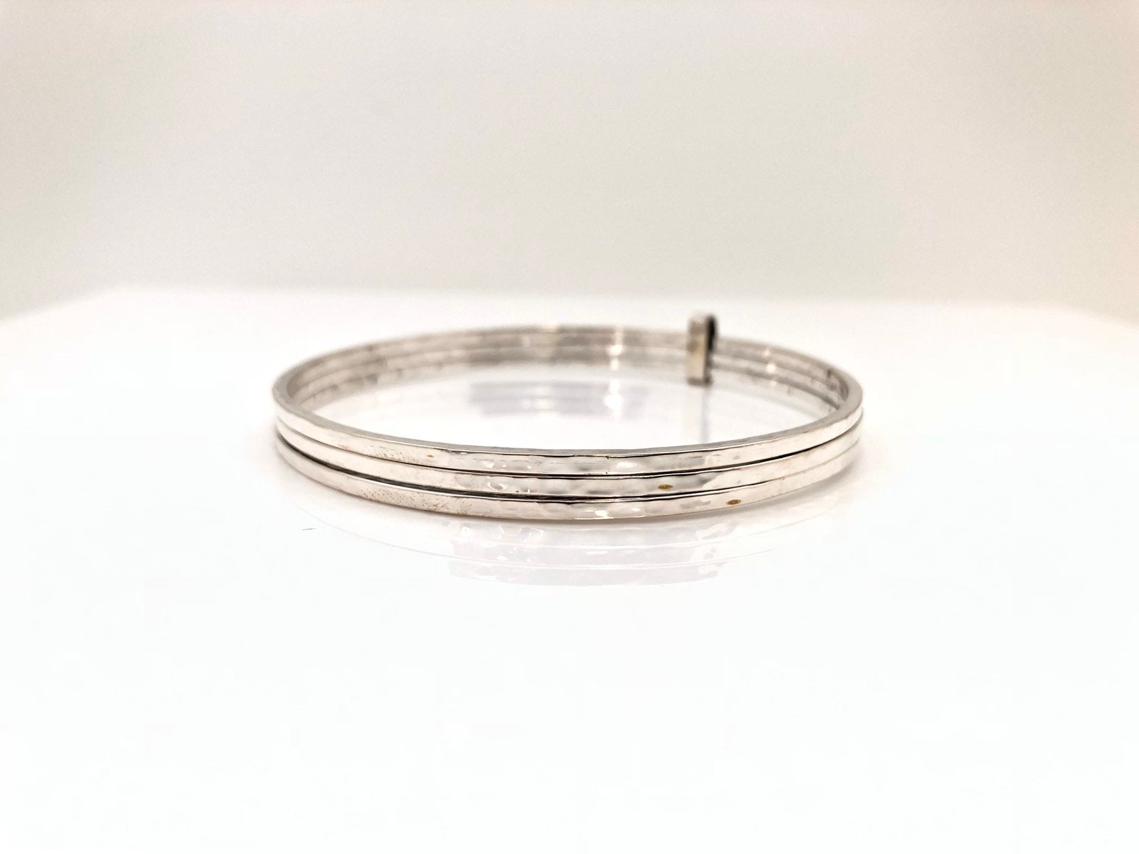 Hammered 3 Piece Bangle Set - Three Ring Bangle Set - 925