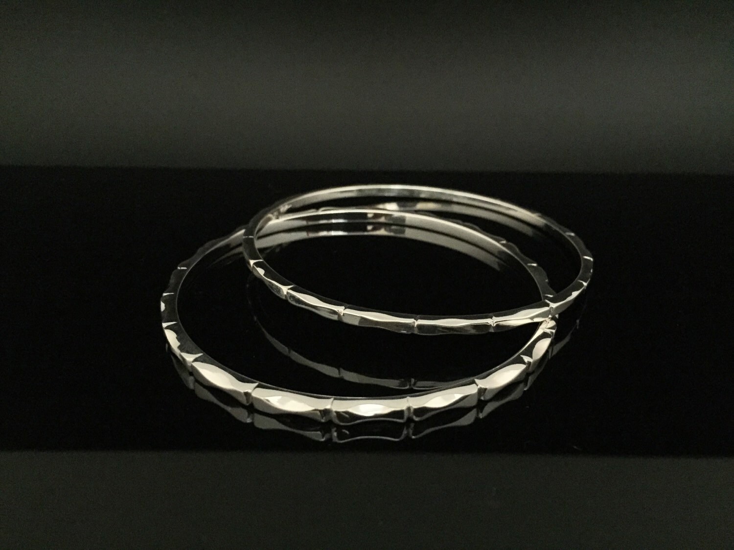 Etched Hammered Silver Bangle Bracelet - 925 Sterling Silver