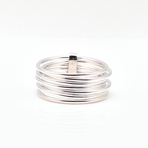Seven Band Sterling Silver Stack Ring: Multi Band Design