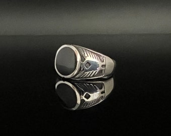 Bague en argent avec aigle en onyx // Argent sterling 925 // Chevalière en onyx aigle // Taille 10 et 11