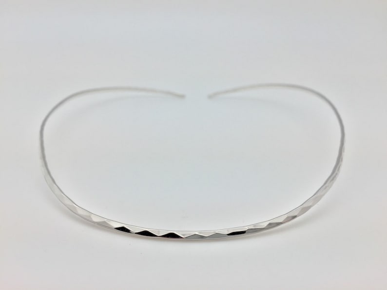 4mm Open Ended Hammered Silver Choker 925 Sterling Silver 16 Inches Contoured Fit Silver Chokers
