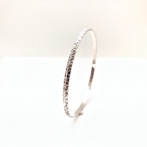Etched Pattern Silver Bangle - 925 Sterling Silver -- Silver Bangles