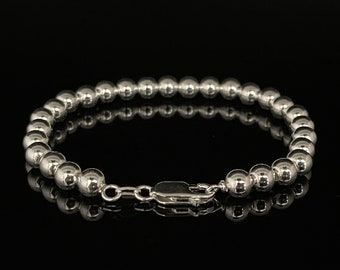 6mm Italian Silver Bead Bracelet // 925 Sterling Silver // 7 to 8 Inches  // Lobster Clasp