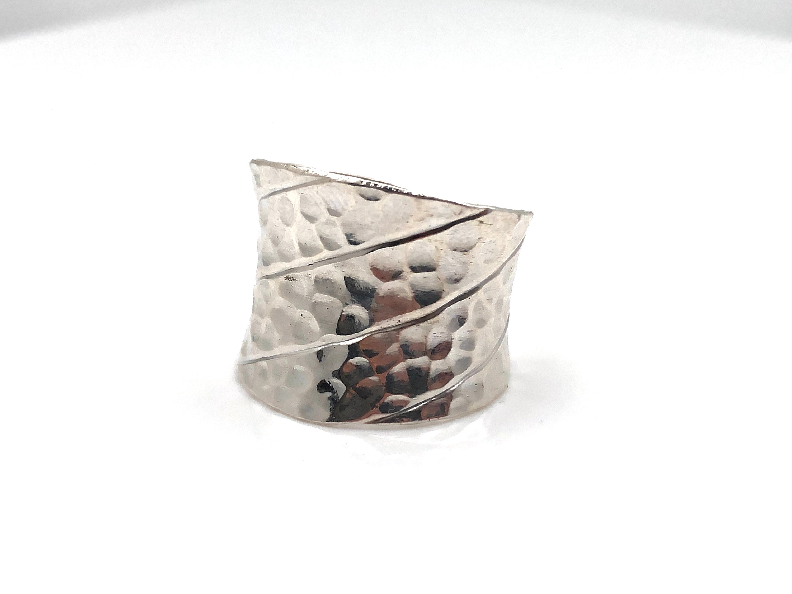 Hammered Concave Silver Ring - 925 Sterling Silver - Adjustable - Etsy