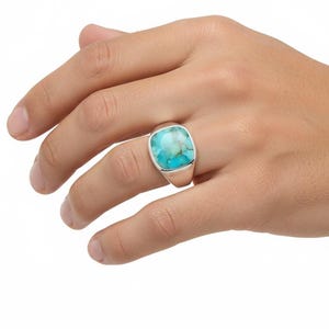 Men's Turquoise Signet Ring: 925 Sterling Silver