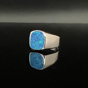 Squared Blue Opal Silver Signet Ring // 925 Sterling Silver // Size 8, 9, 10, 11