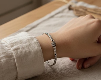 Platte Byzantijnse armband // 925 sterlingzilver // 3,6 mm dikke armband // Geoxideerde handgemaakte zilveren armband
