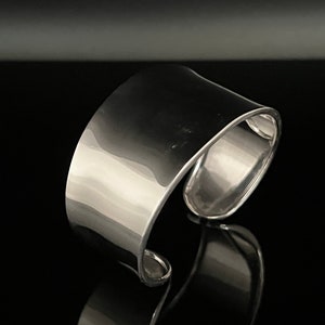 Wide Concave Sterling Cuff Bracelet - Statement Cuff -- 925 Sterling Silver