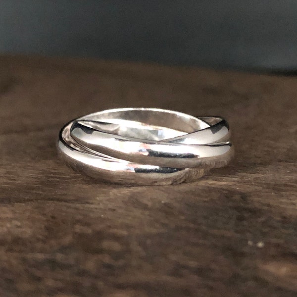 Three Band Rolling Ring // Triple Band Rolling Ring // 925 Sterling Silver