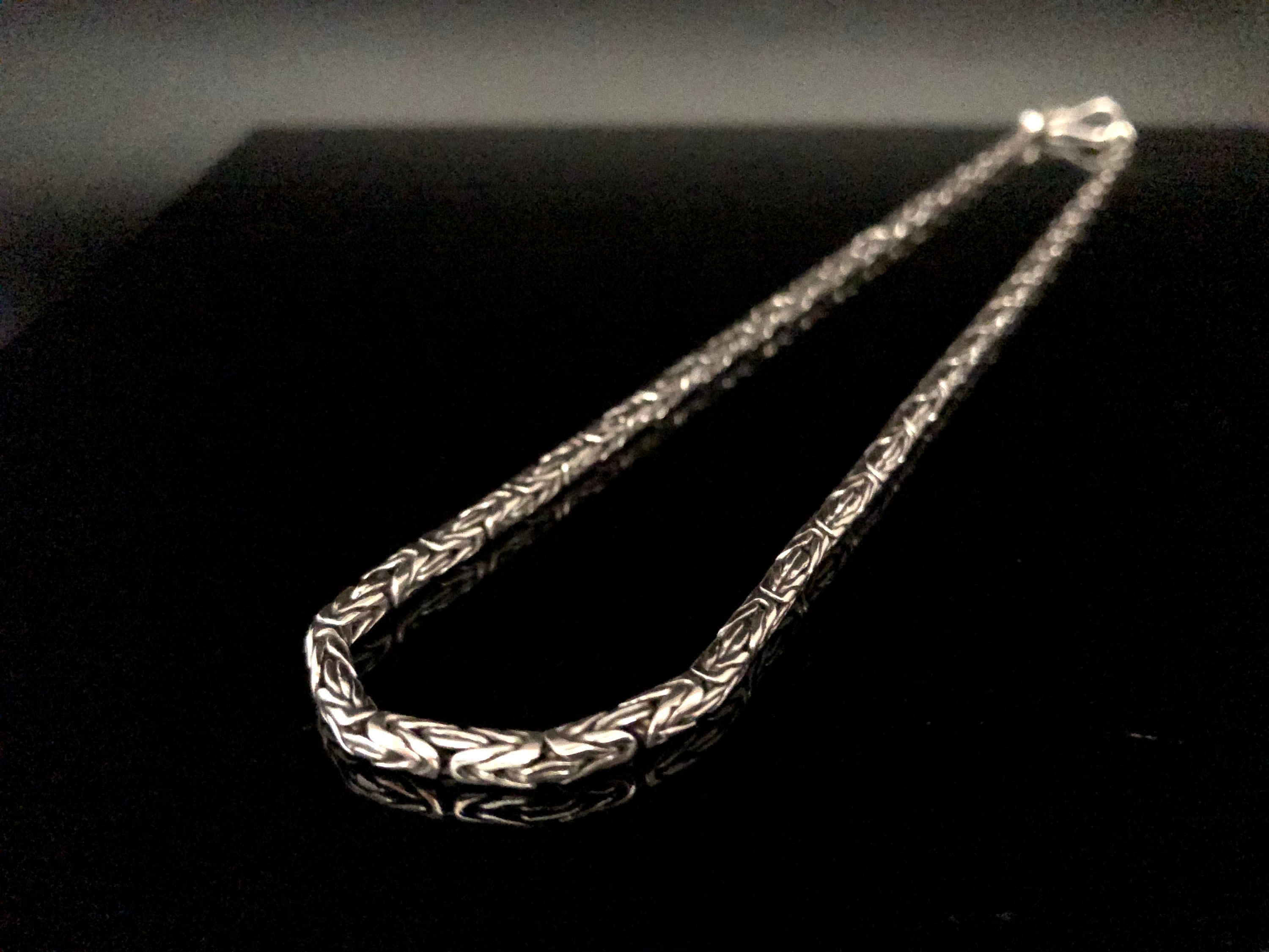 Collar De Cadena Bizantina De Plata De Ley Oxidada - Cadena