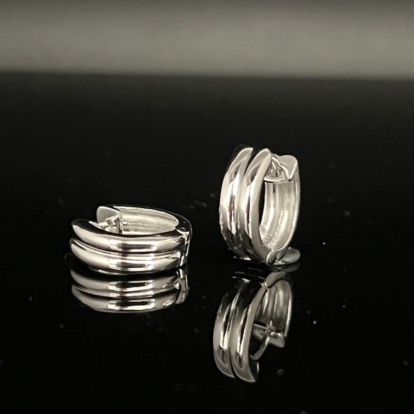 Silver Huggie Hoop Earrings - 925 Sterling Silver - 17mm Diameter