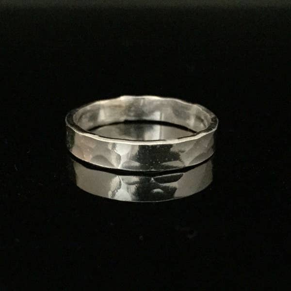 Hammered Flat Band Silver Ring // 925 Sterling Silver // 5mm Sterling Band Ring
