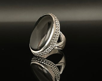 Black Onyx Silver Ring Size 8, 9 // 925 Sterling Silver // Onyx Statement Ring