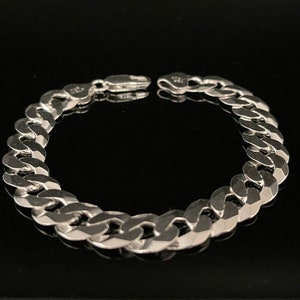 Men’s Silver Curb Bracelet - 8 to 9 Inches - 11 mm Flat Curb Bracelet -- 925 Sterling Silver
