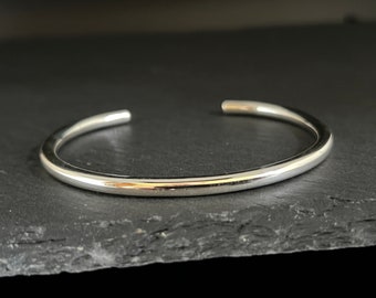 Solid Silver Round Cuff Bracelet - 4mm Solid Silver Tube Cuff -- Silver Cuffs