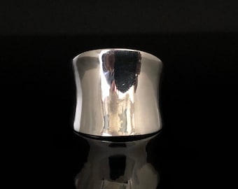 Wide Concave Sterling Silver Ring: Minimalist Band