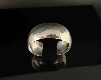 Hammered Sterling Silver Cuff Bracelet - Wide Domed Shape