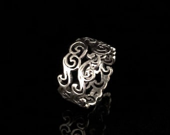 Wide Silver Scroll Ring // 925 Sterling Silver