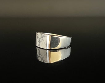 Weißer Büffel Türkis Siegelring : 925 Sterling Silber Herrenring