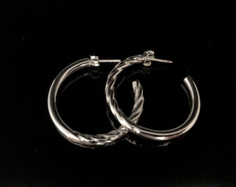 Spiral Sterling Silver Hoop Earrings - 1.5 Inch