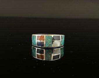 Mosaic Stone Ring // 925 Sterling Silver // Sizes 7 to 12 Available // Multi Stone Inlay Ring
