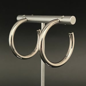 Post Hoop Earrings // 4mm by 35mm //Medium Size // 925 Sterling Silver