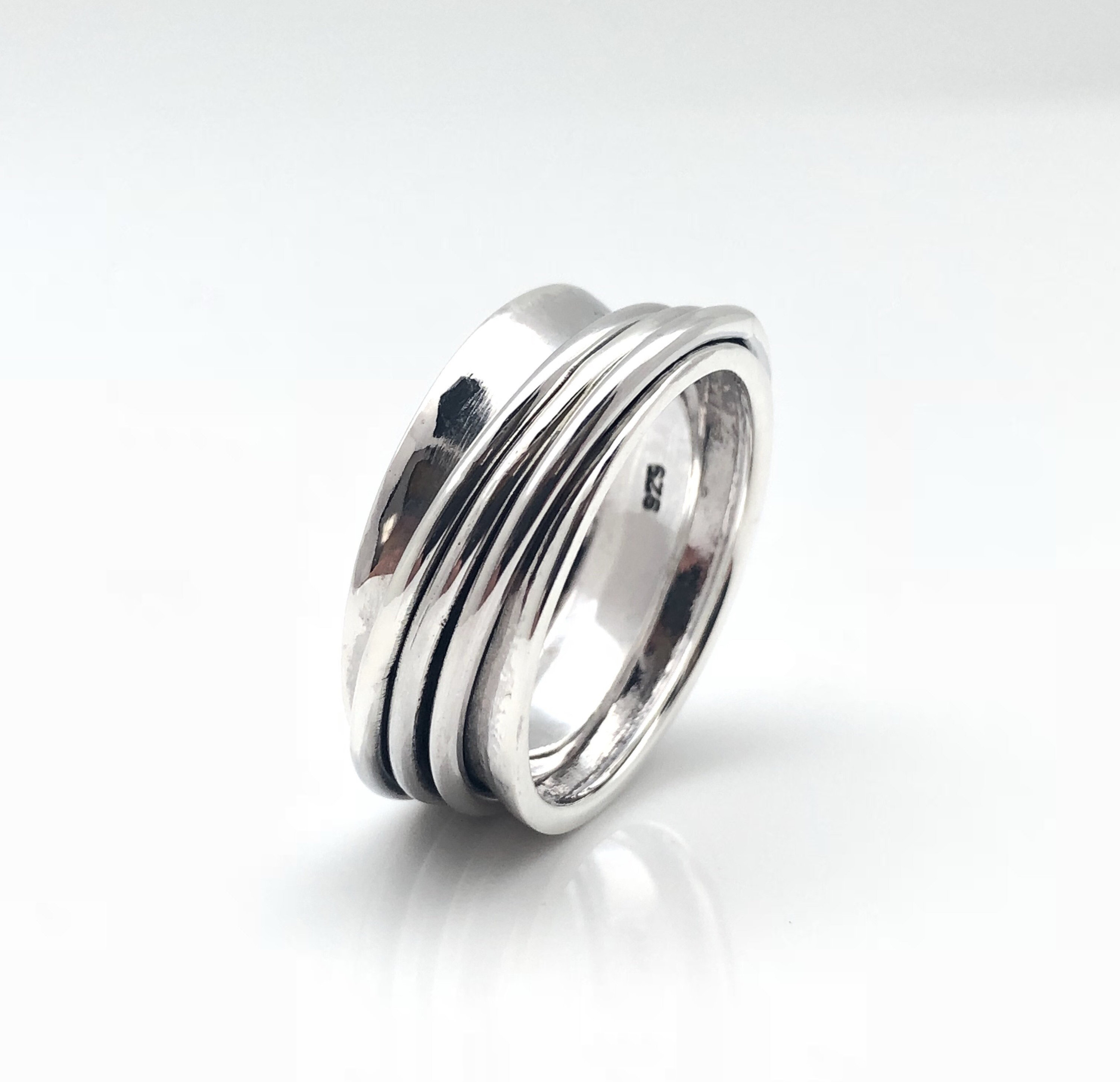 Sterling Silver Triple Band Spinner Ring - 8mm - Etsy