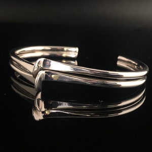 Double Wave Silver Cuff Bracelet - 6 Inch Silver Cuff - 925 Sterling Silver -- Silver Cuffs