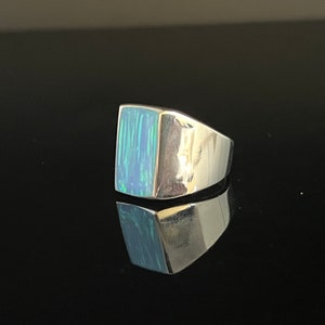 Heavy Light Blue Opal Silver Signet Ring // 925 Sterling Silver // Size 8, 9, 10