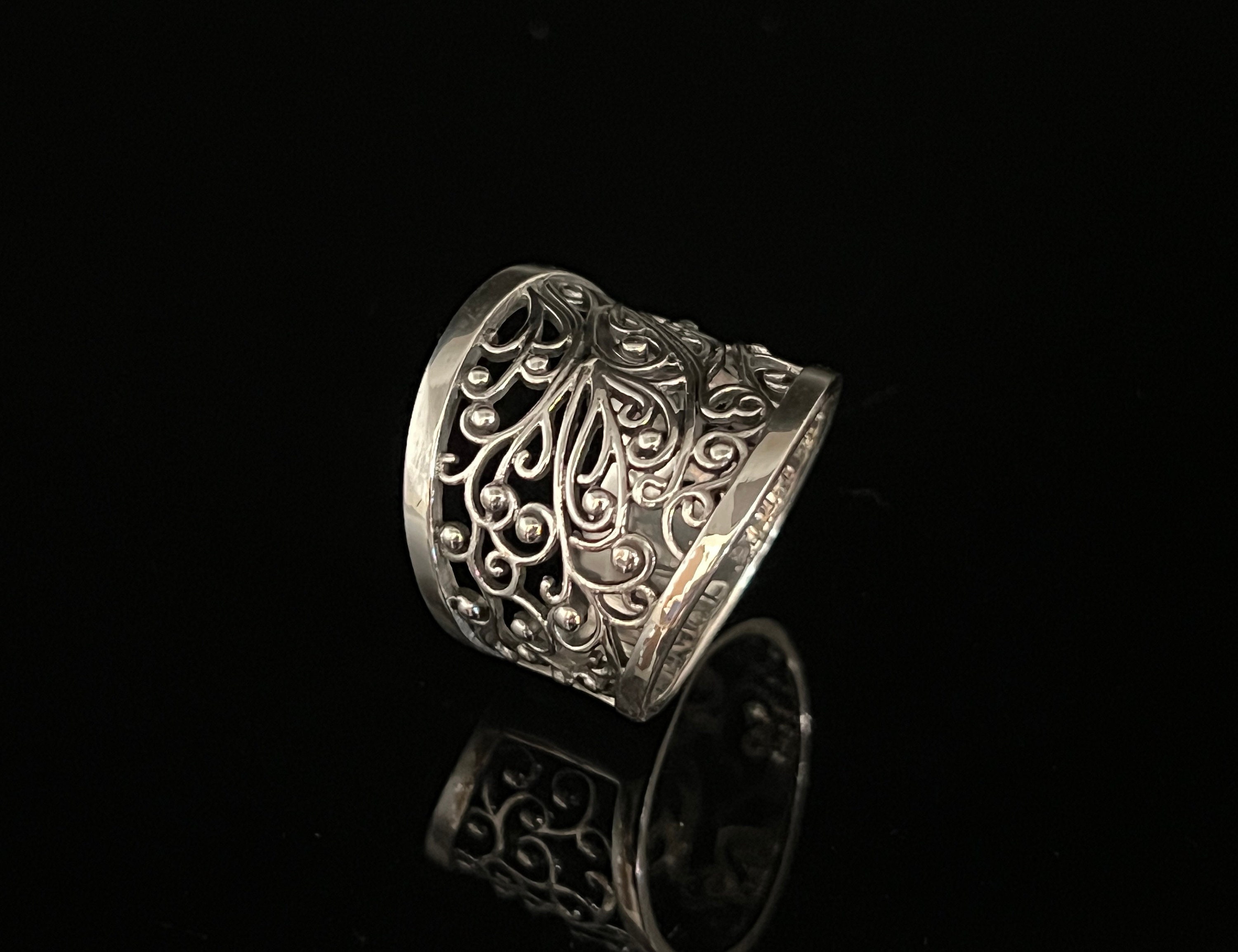 Silver Geometric Ring - Wire Crochet Statement Ring 8-9 / Silver