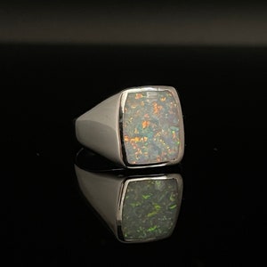 Men's Silver Opal Ring // 925 Sterling Silver // Signet Silver Opal Ring