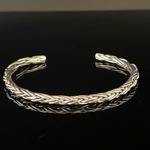 Braided Silver Cuff Bracelet- 925 Sterling Silver - Handmade