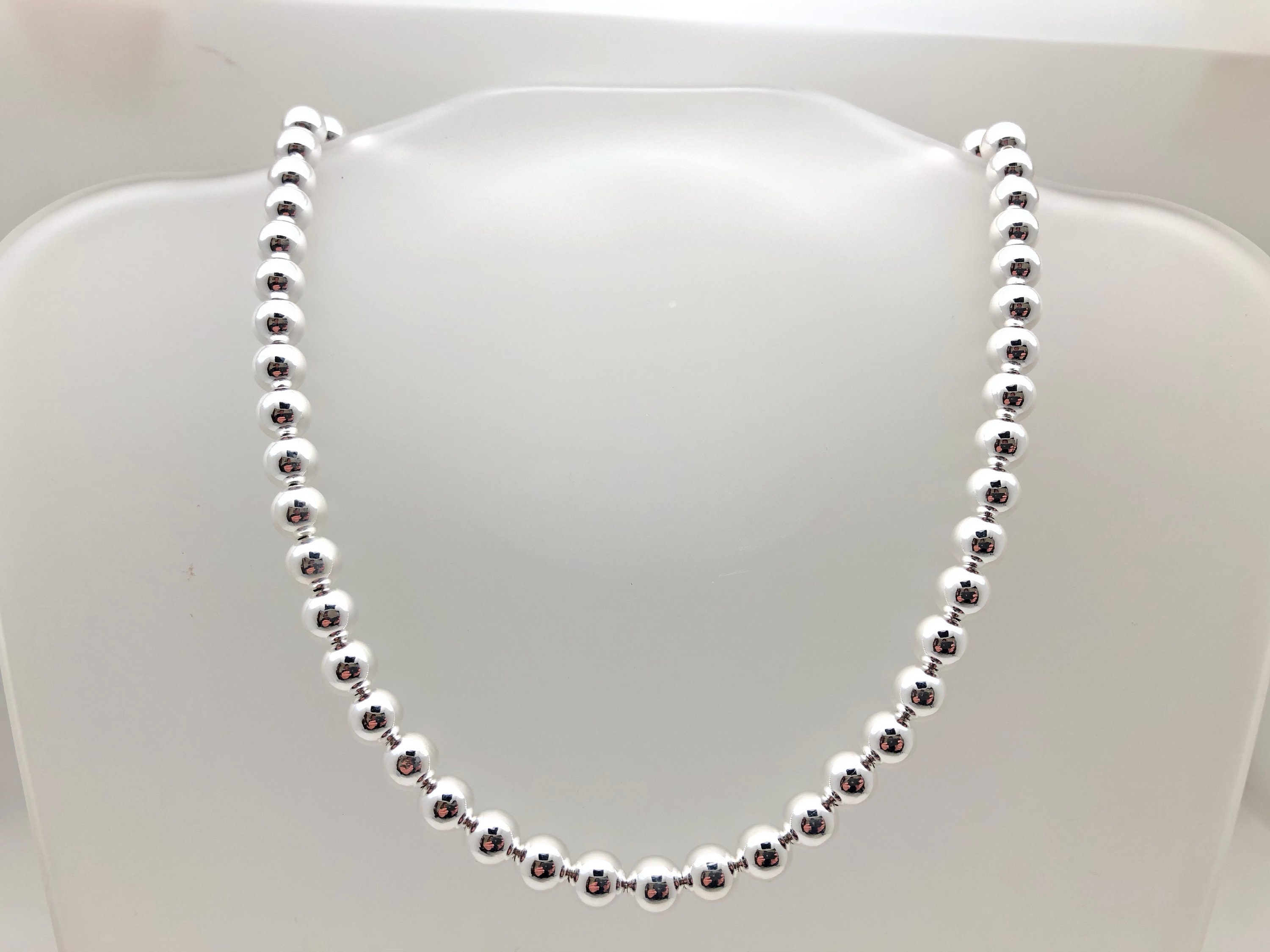 Italian 925 Sterling Silver Bead Necklace or Bracelet: 8mm Ball 