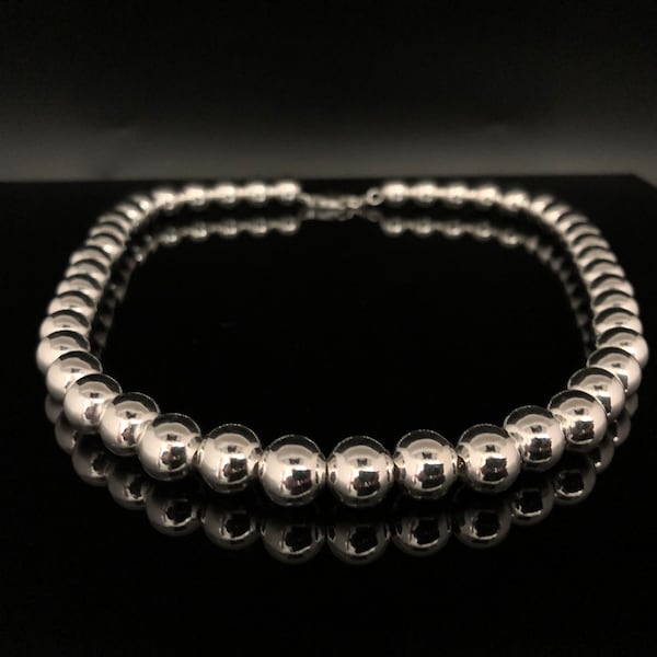 10mm Italienische Silber Perlenkette // 925 Sterling Silber // 20 bis 20 Zoll Länge // Karabinerverschluss // Kugelkette