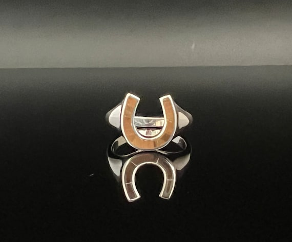 Silver Horseshoe Ring With Genuine Tiger's Eye Inlay // 925