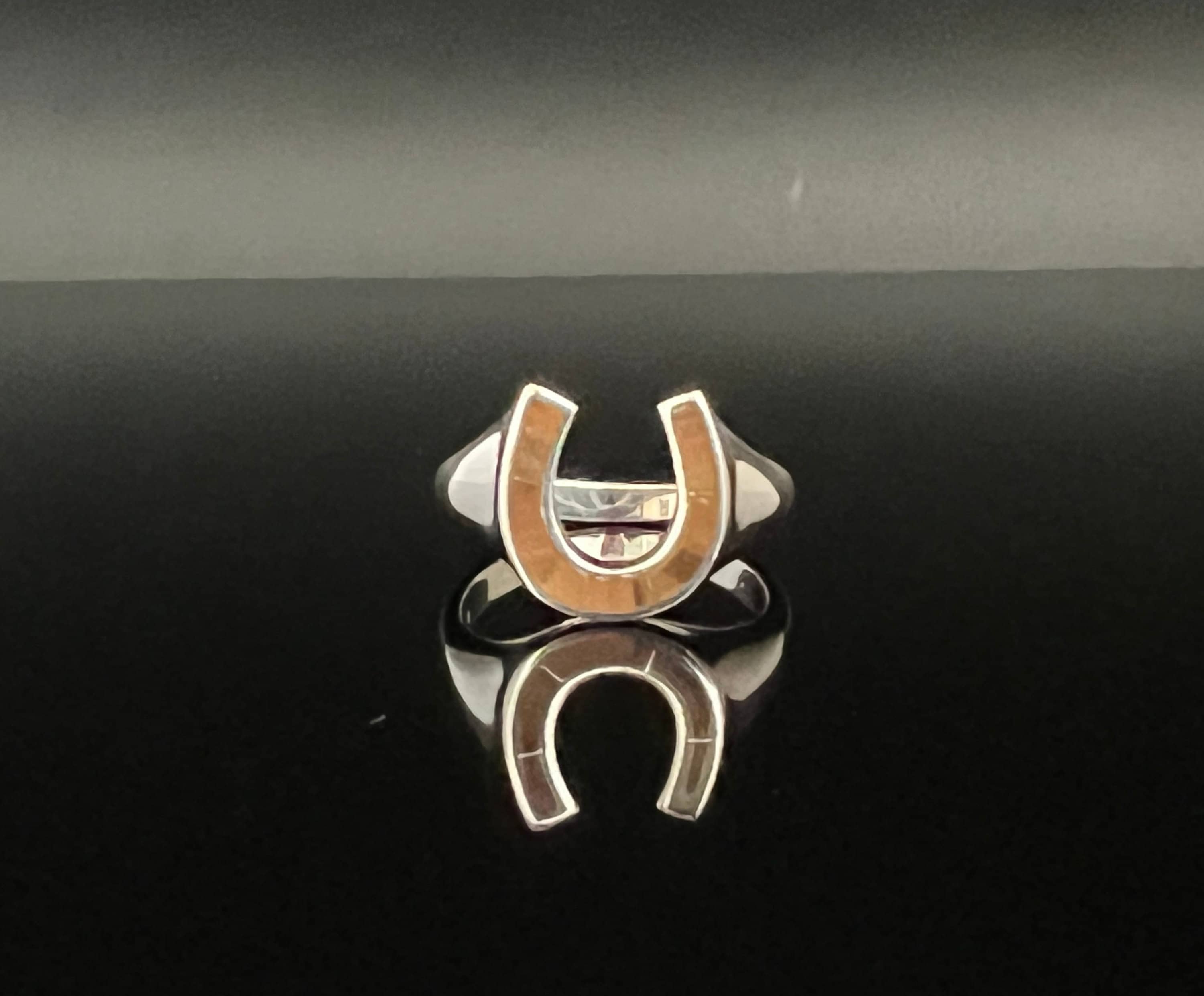 Silver Horseshoe Ring With Genuine Tiger s Eye Inlay 925