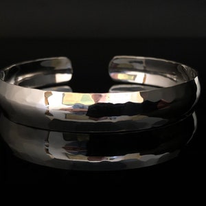 Hammered Sterling Silver Cuff Bracelet - Domed Design